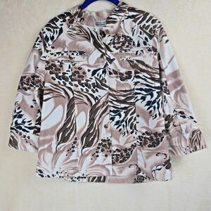 New Direction Womens Animal Print Jacket Size Medium Western Rustic Denim Brown